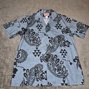 RJC Men's Hawaiian Short Sleeve Shirt, Tribal Pattern, Light Blue, Size Large